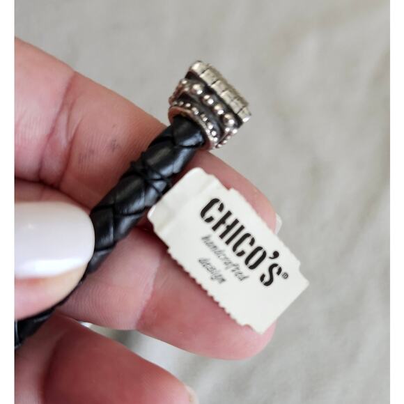 NEW Vintage Chico's Black Leather Metal Silver Choker Tribal Design Necklace - Picture 6 of 10